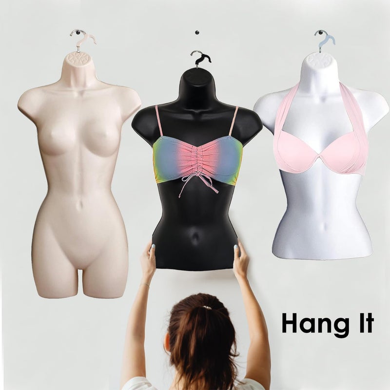 DisplayTown Flesh Female Mannequin Hip Long Hollow Back Body Torso Dress Form & Hanging Hook, S-M Sizes (5 Pack, Flesh) - Image 3